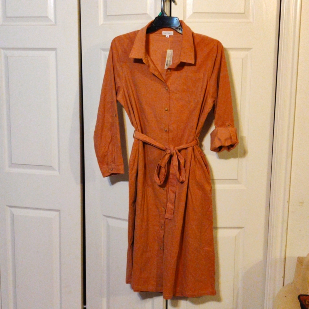 NWT SweetSalt Button Down Corduroy Dress. Dusty Pink. Size 14